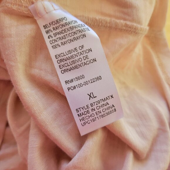 Democracy Womens Top XL Roll Tab 3/4 Sleeve Pink Embroidered Ric Rac PIN35E - Picture 8 of 9